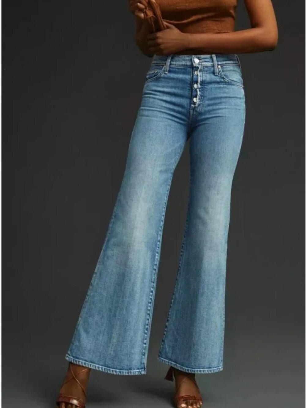 MOTHER SUPERIOR The Fly Cut Tomcat Roller in Crashing Blue Wide Leg Jeans 26